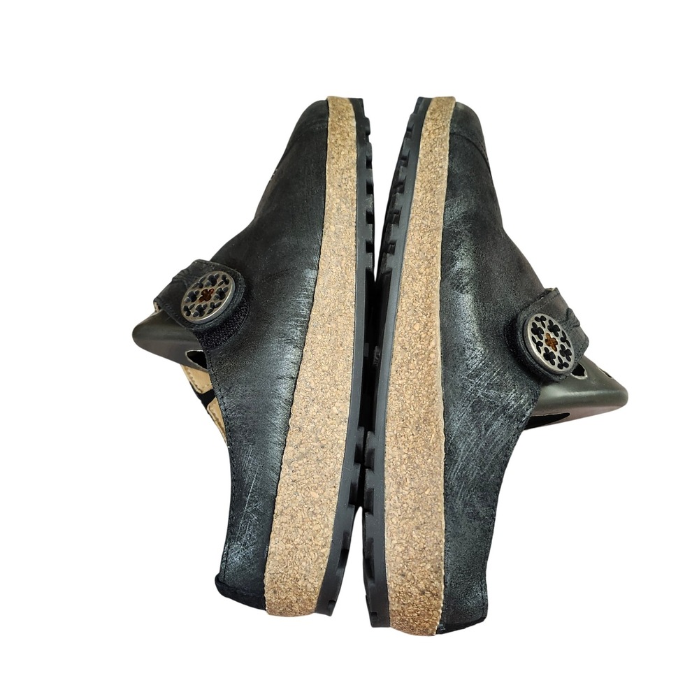 Haflinger Black Leather Cork Clog Mules 10.5 Earthy  Comfy Lagenlook Women - Picture 4 of 12